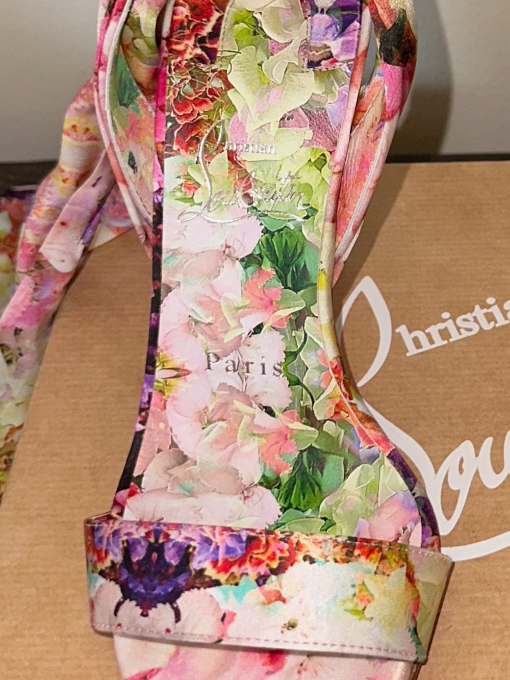Louboutin size 37 heels. 👠 Floral Multicolor Women’s Tie-Strap Sandal